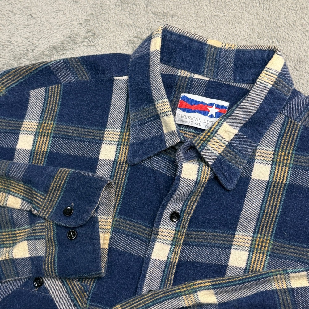 American Edition Mens XL Blue Plaid Flannel Long Sleeve Button Down Shirt
